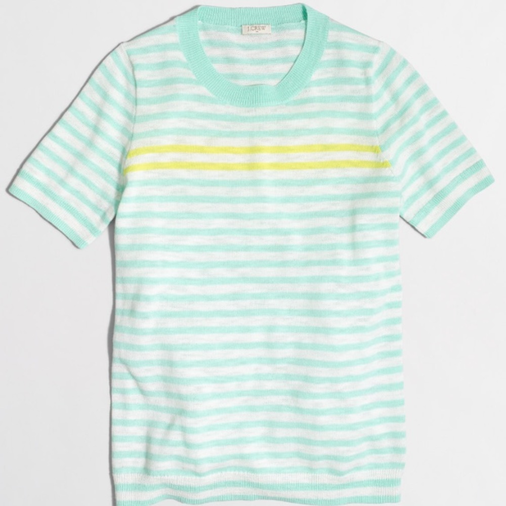 J. Crew Mint Green and Yellow Striped Sweater